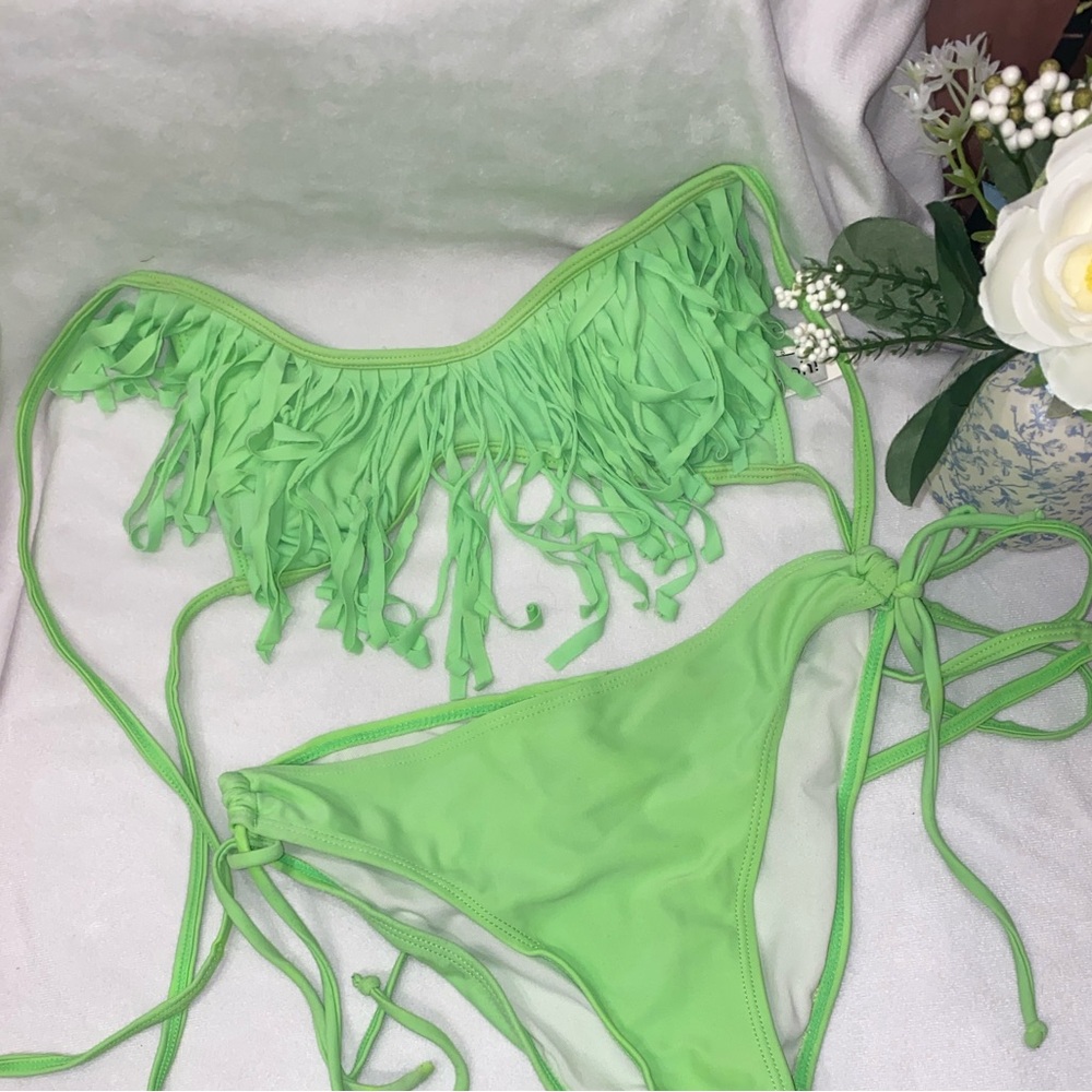 Vibrant Green Fringe Bikini Set
